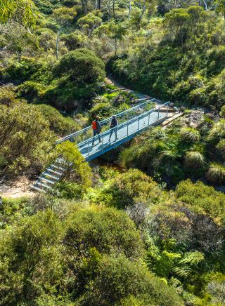People enjoying the Grand Cliff Top Walk, Wentworth Falls