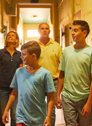 Family visiting and walking through Gaol, Old Dubbo Gaol, Dubbo