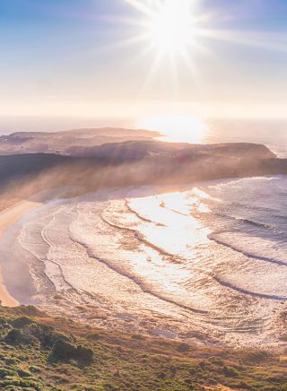 Sun rising aerial view, The Farm, Killalea State Park