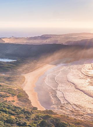 Sun rising aerial view, The Farm, Killalea State Park