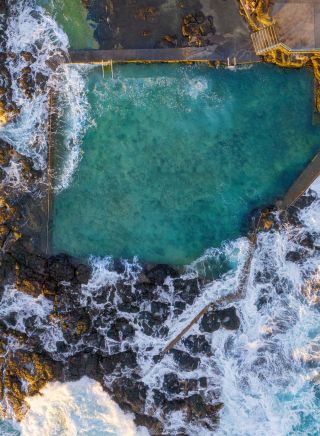 Aerial overlooking, Blowhole Point Rock Pool, Kiama