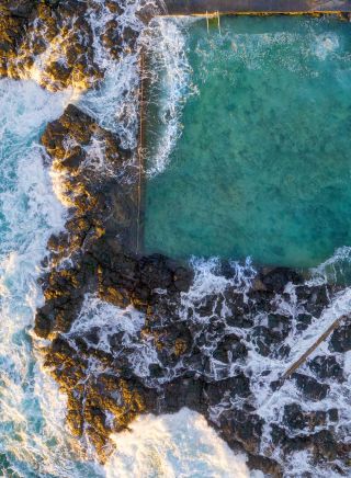 Aerial overlooking, Blowhole Point Rock Pool, Kiama
