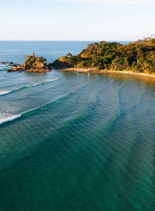 Cape Byron Kayaks aerial view, The Pass, Byron Bay