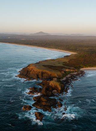 Aerial view of headland at Sunrise, Look At Me Now Headland Walk, Emerald Beach