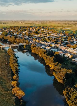 Aerial view of lake and brdge at sunset, Hunter River, Morpeth - Credit: Newy Digital | Maitland City Council 