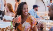 Friends enjoy a food and drink, Raes on Wategos, Byron Bay