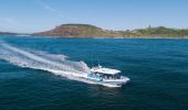 Aerial of boat in water, Out of the Blue Adventures, Lennox Head