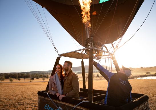 Couple in the hot air balloon ready for take off, Hunter Valley