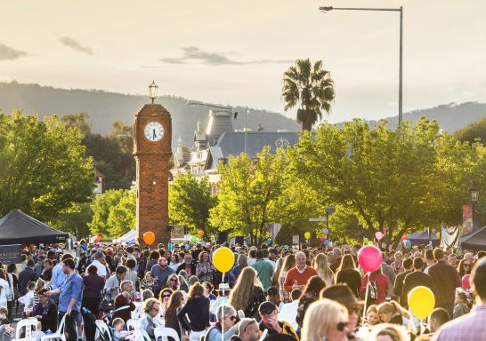 Crowds enjoying the 2016 Flavours of Mudgee Festival in Mudgee, Country NSW