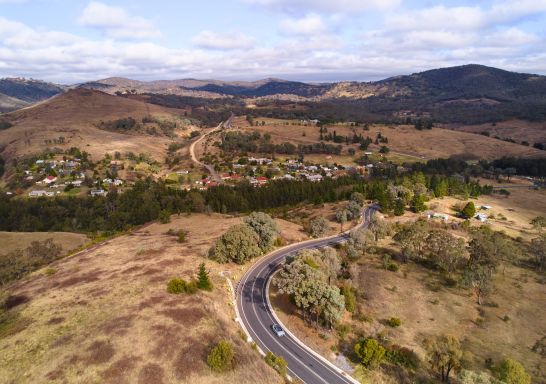 Aerial view over Sofala, Central West NSW